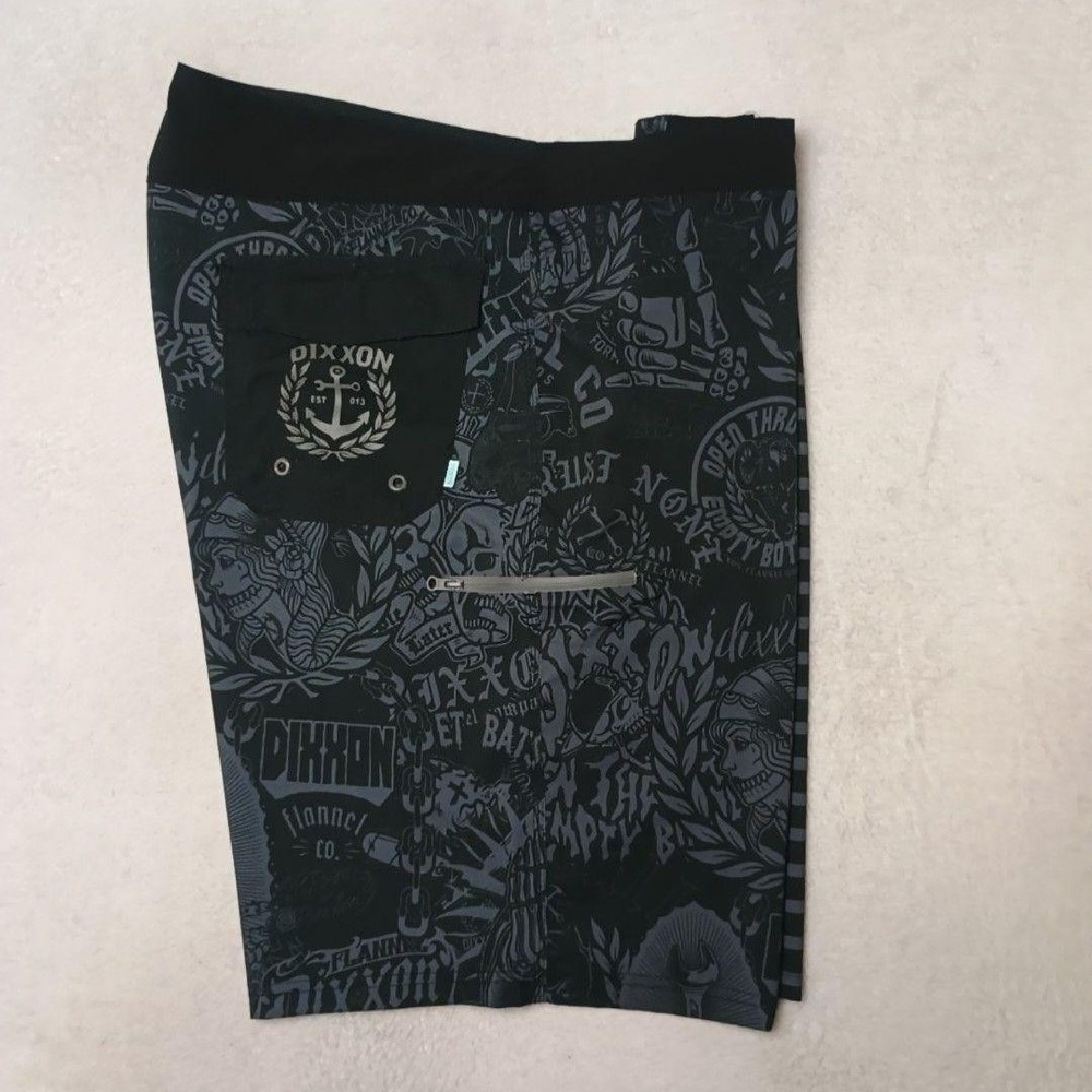 Dixxon Flannel Board Shorts Mens 38 Black 10" Stay Loaded Striped Swim Quick Dry